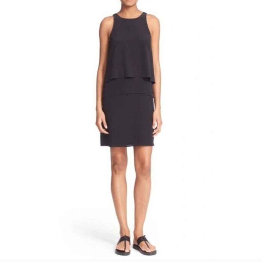 EUC Tibi Sz.8 Black‎ Layered/Tiered 100% Silk Sleeveless Dress.